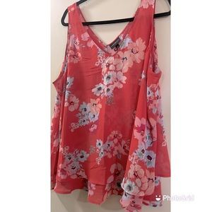 Shear coral and floral layered swing tank top